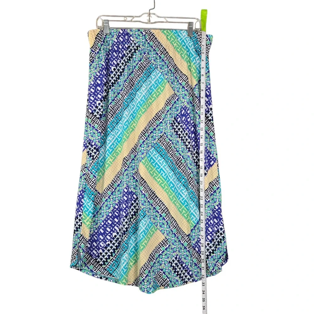 Chicos Geometric‎ Mosaic Maxi Skirt Blue Teal Purple Women Size 2 Large Stretch